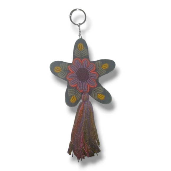 NWOT Boho Embroidered Star Tassel Bag Charm - Picture 1 of 2